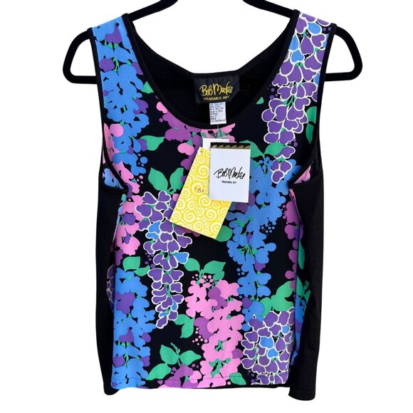 Bob Mackie Wearable Art Vintage Womens Silk Cotton Floral Sleeveless Tank Top M - Picture 1 of 7
